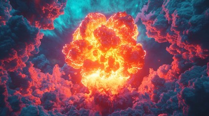 Fototapeta premium Energetic 3D Render of Nuclear Fission Explosion in Vivid Colors