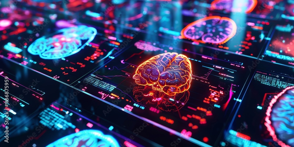 Poster intricate and colorful pet scan displaying diverse heatmaps of metabolic activity, ideal for medical