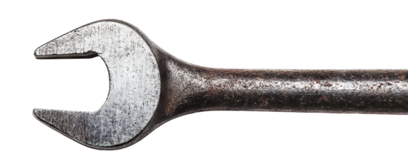 Old rusty wrench, isolated on transparent cutout background