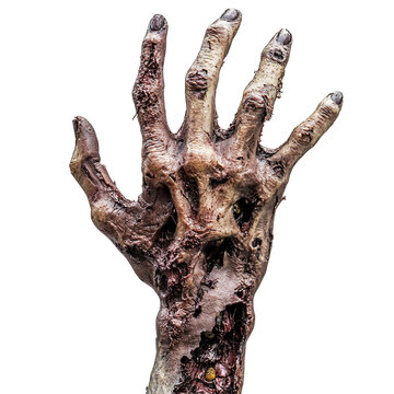 Zombie hand reaching up, isolated on transparent cutout background