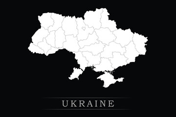 White political maps of Ukraine isolated on black background.
