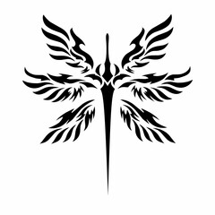 illustration vector graphic of tribal art design sword with six wings