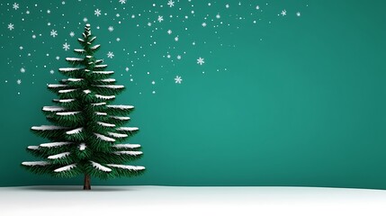 Snowy Christmas Tree with Green Background