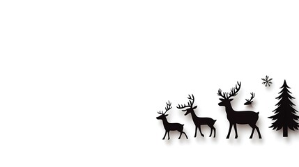 Silhouette of Reindeer and Christmas Tree on White Background