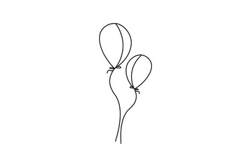 Balloon one line drawing of isolated outline birthday vector icon