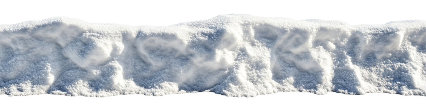 White snow wall with textured surface, isolated on transparent cutout background
