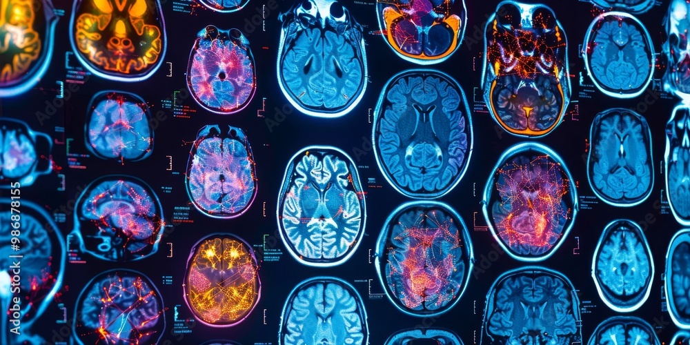 Poster colorful pet scan image with detailed heatmaps representing areas of activity in the body, ideal for