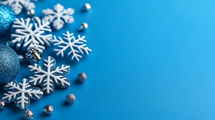 Blue Christmas Decor with Snowflakes and Ornaments