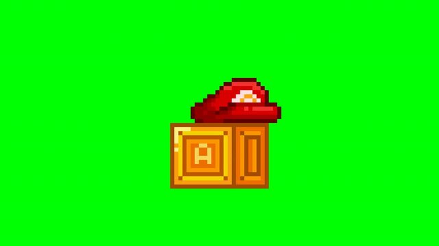 Box with the letter a and red hat, pixel art animation 