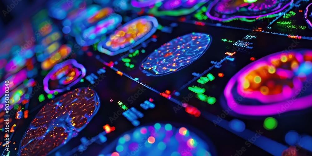 Poster Dynamic and detailed PET scan showcasing vibrant colors to represent different levels of activity, perfect for use in medical education, research, and healthcare imagery