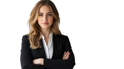 A woman in a business suit is posing for a picture. isolated on transparent background, PNG file