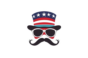 Fototapeta premium Usa hat glasses and mustache design, United states america independence labor day nation us country and national theme.