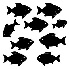 set of fish silhouette vector illustration black on white background