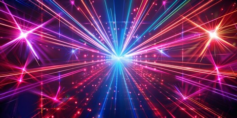Fototapeta premium Energetic and colorful laser lights producing vibrant and intricate patterns against a dark background, ideal for high-energy events and concert scenes