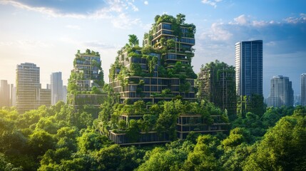 Obraz premium Green city with abundant parks and sustainable infrastructure,