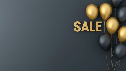 Colorful balloons with golden inscription 'SALE' on dark background, perfect for promotional materials.
