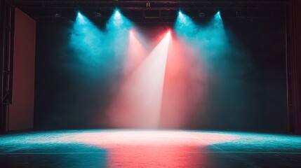 Modern Dance Stage Illumination, a vibrant scene featuring a spotlight on an empty stage, designed for contemporary dance, emphasizing dynamic artistic lighting elements.