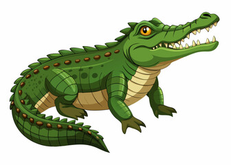 Obraz premium Playful Cartoon Crocodile on White Background,Adorable Cartoon Crocodile Isolated on White,Colorful Cartoon Crocodile Graphic