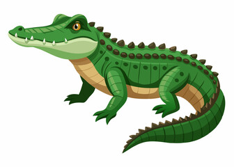 Obraz premium Playful Cartoon Crocodile on White Background,Adorable Cartoon Crocodile Isolated on White,Colorful Cartoon Crocodile Graphic