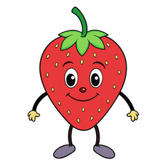 Playful Jumping Strawberry Vector Illustration on White Background,Cute Cartoon Jumping Strawberry Vector Art with White Background,