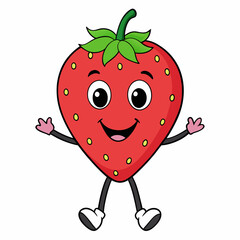 Playful Jumping Strawberry Vector Illustration on White Background,Cute Cartoon Jumping Strawberry Vector Art with White Background,