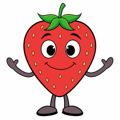 Playful Jumping Strawberry Vector Illustration on White Background,Cute Cartoon Jumping Strawberry Vector Art with White Background,