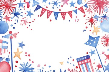 Fourth of July banner. USA flag and fireworks explosions. Independence day national holiday we are closed template.