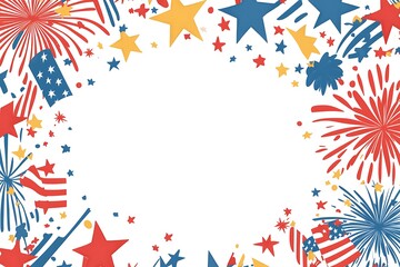 Fototapeta premium Fourth of July banner. USA flag and fireworks explosions. Independence day national holiday we are closed template.
