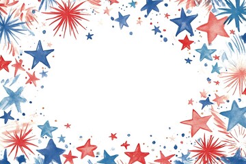 Fototapeta premium Fourth of July banner. USA flag and fireworks explosions. Independence day national holiday we are closed template.