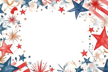 Fototapeta premium Fourth of July banner. USA flag and fireworks explosions. Independence day national holiday we are closed template.