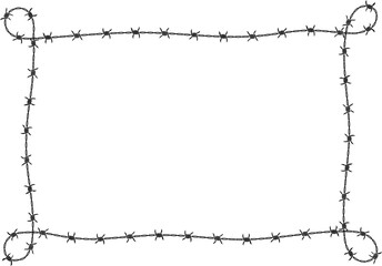 Barbed wire frame corner, coiled into rectangle and Knotted shape at the corner.