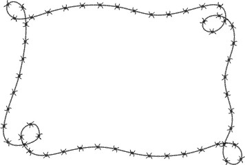 Barbed wire frame corner, coiled into twist shape with knot.