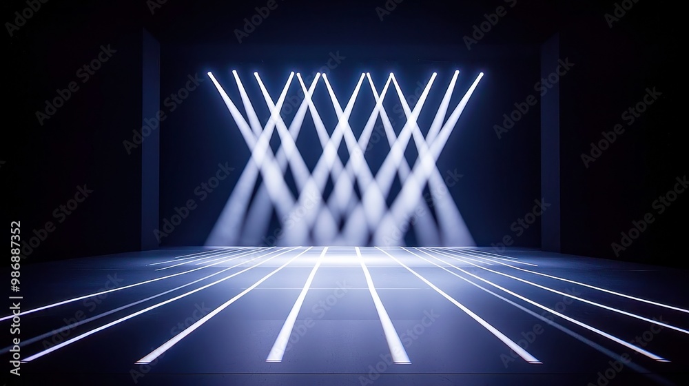 Poster contemporary dance performance stage, vibrant illumination with a spotlight on an empty stage, artis