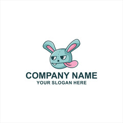 Cartoon Rabbit Doll Head Logo Vector Illustration
