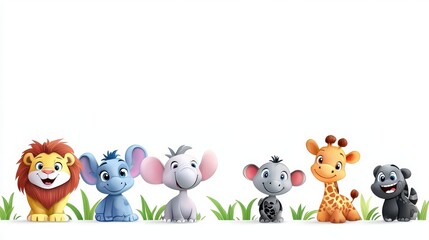 Naklejka premium Cute Cartoon Animals on White Background