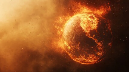 Obraz premium Global Warming Crisis: 3D Globe Visualizing Extreme Heat with Fiery Background