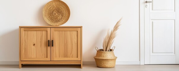 Wooden shoe cabinet in a modern entryway