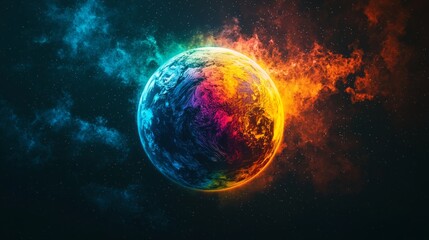Obraz premium Global Warming Concept: 3D Visualization of a Colorful Planet Representing Climate Change Effects