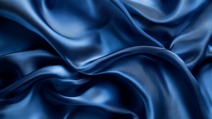 Fototapeta premium Blue silk fabric, soft folds, luxurious texture,