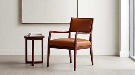 Mahogany wood chair in an art-filled room