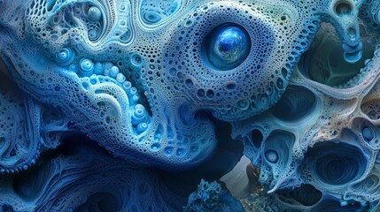 Blue surrealism with intricate patterns, detailed and surreal,