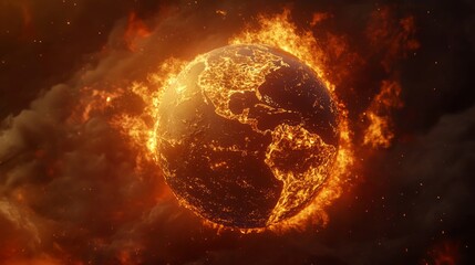 Obraz premium Global Warming Crisis: 3D Render of a Fiery Globe Illustrating the Devastating Impact of Extreme Heat on Earth