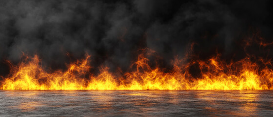 Fototapeta premium A vivid depiction of flames rising against a dark backdrop, showcasing the intensity and power of fire in a dramatic setting.