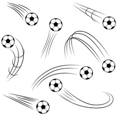 Set of football balls with motion lines illustration.	
