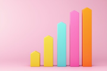 Colorful bar chart on a pink background illustrates growth and success in a vibrant and modern style.