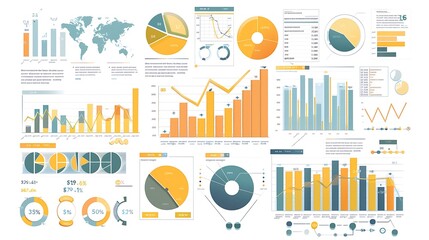 Collection of various charts and graphs showcasing data and information in an infographic design.