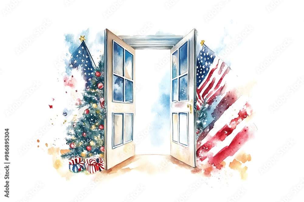 Poster American Flag Wreath on a Door