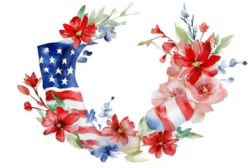 Obraz premium A floral American ,Floral American flag isolated on a white background