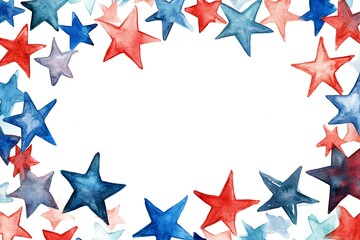 Obraz premium Cascading 3d red and blue stars on a white background, perfect for American celebration themes and designs.