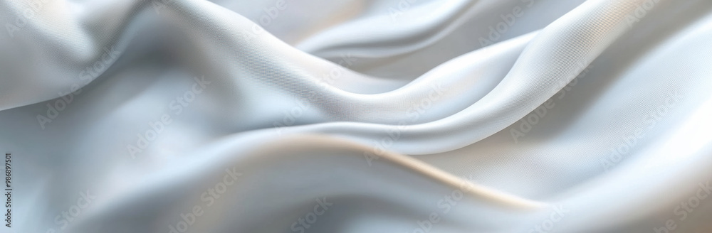 Poster white satin fabric flowing and forming elegant waves background